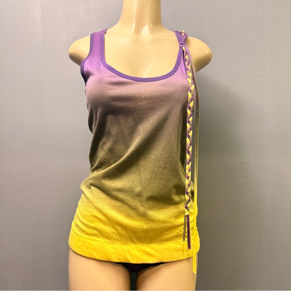 Purple Yellow Ombre Racerback Tank Top Braided Trim Chain Detail Y2K